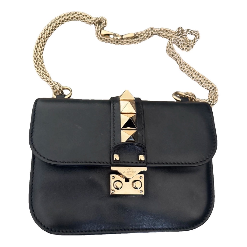 Valentino Black And Gold Crossbody Bag With Pyramid Studs